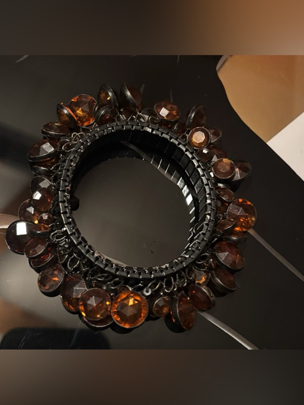 Vintage “Cha Cha” Bracelet with Amber Rhinestones
